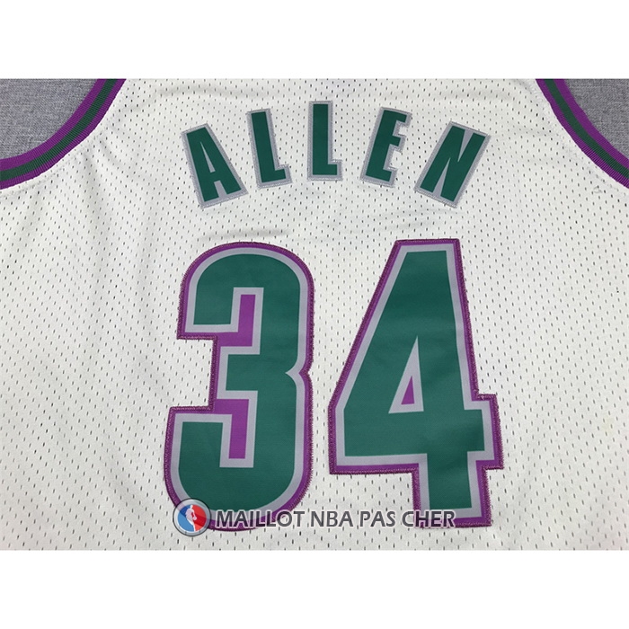Maillot Milwaukee Bucks Ray Allen NO 34 Mitchell & Ness Chainstitch Creme